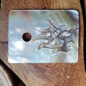 New Artisan Carved Shell Oblong Fire Pendant.